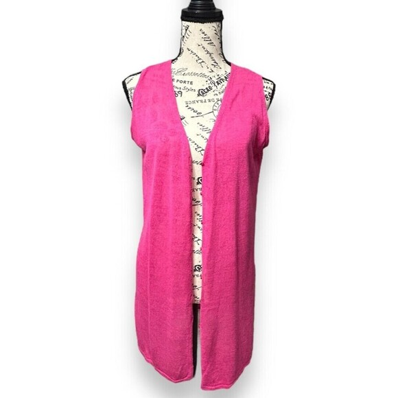 ZARA Pink Linen Knit Sleeveless Cardigan Sweater Top Boho Festival Barbiecore S - Picture 3 of 11